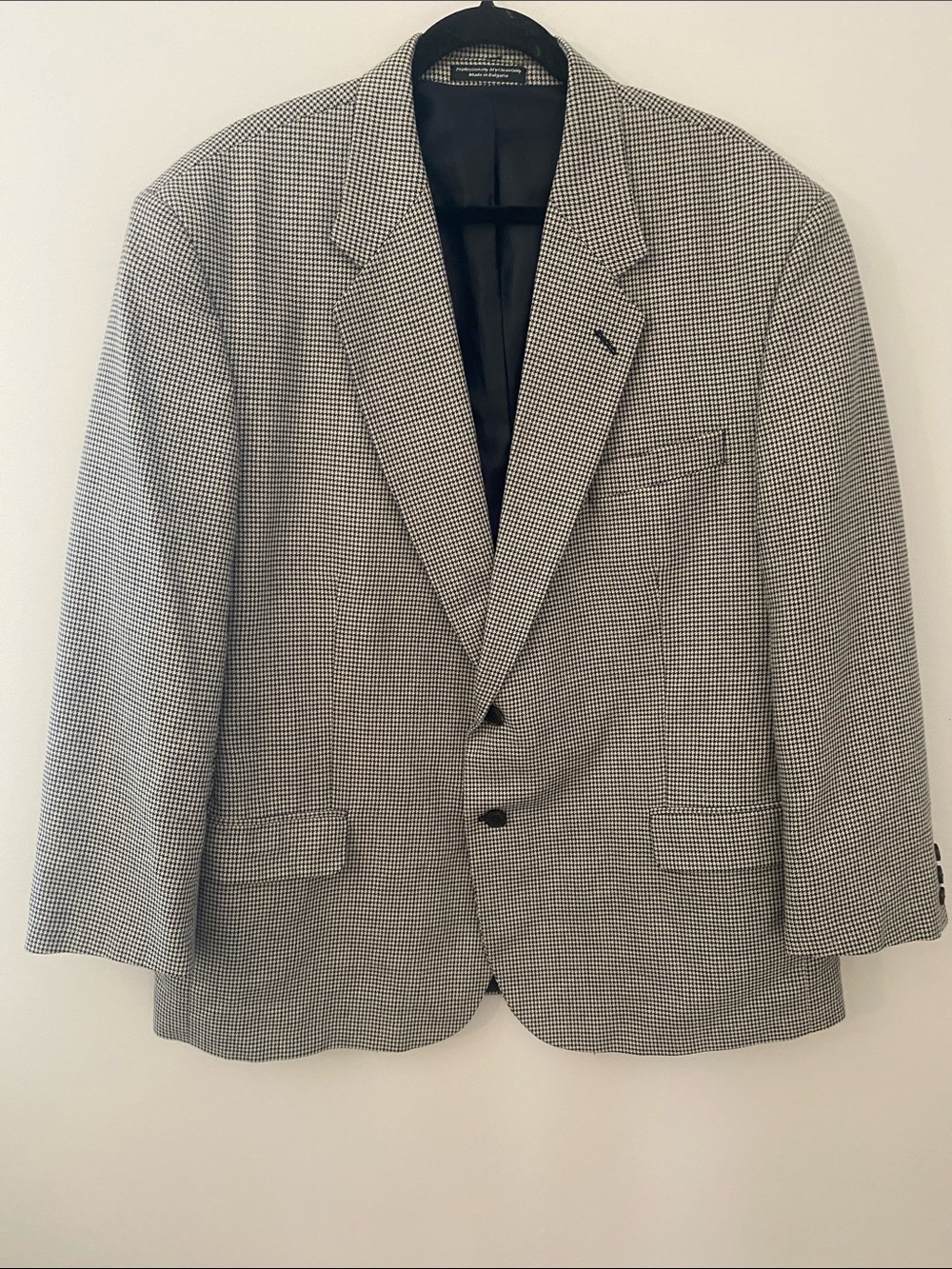 TravelSmith Black and White Houndstooth Sport Coat Silk & Worsted Wool Blend VTG
